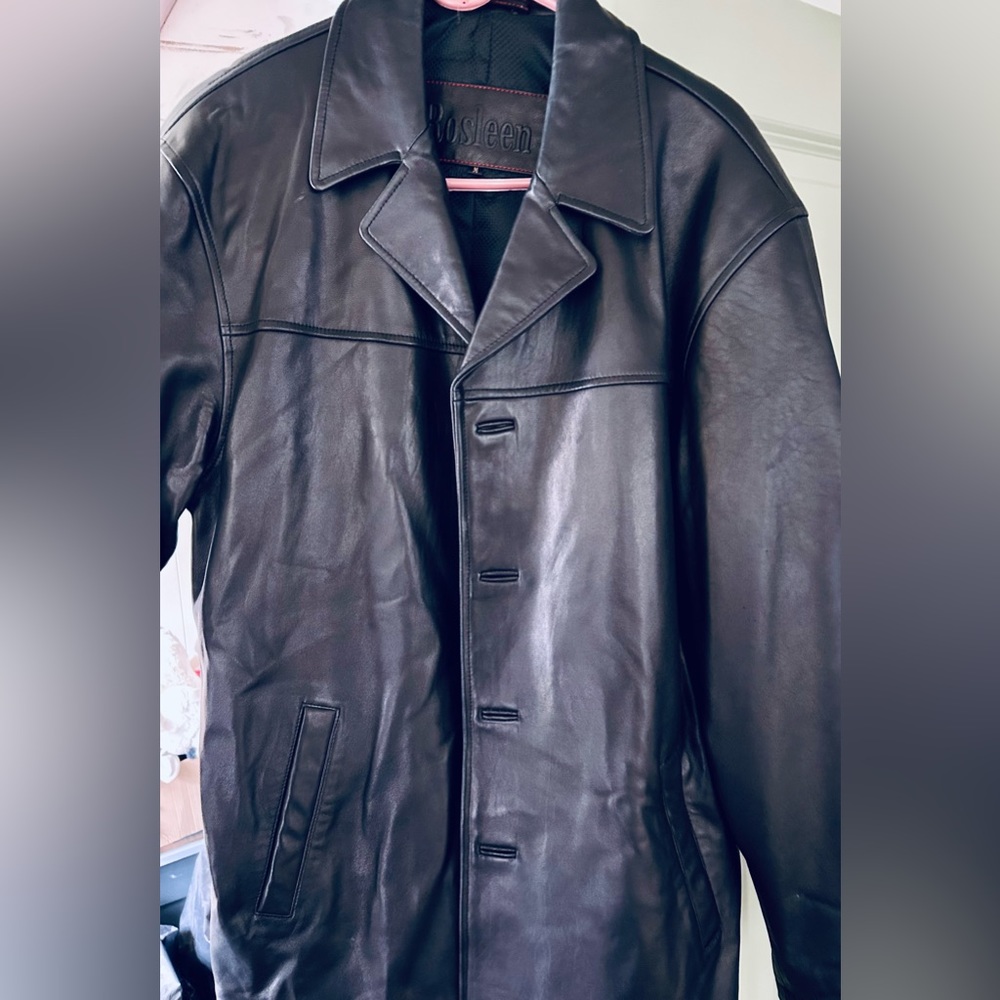 Rosleen Mens Black Leather Jacket Medium